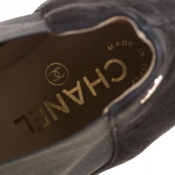 Chanel Black Suede and Elastic Fabric Ankle Boots Size 37