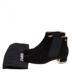Chanel Black Suede and Elastic Fabric Ankle Boots Size 37