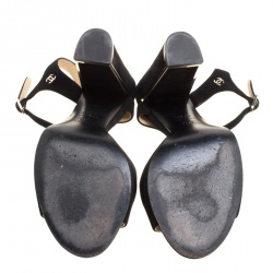 Chanel Black Suede Ankle Strap Block Heel Sandals Size 37.5