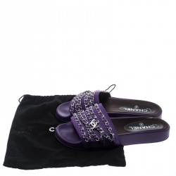 Chanel Purple Fabric Tropiconic Chain Detail Slides Size 37