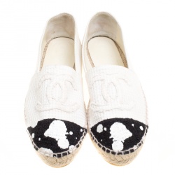 Pre Owned حذاء إسبادريل شانيل CC رش طلاء كانفاس مونوكروم مقاس 38