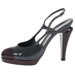 Pre Owned Chanel Two Tone Cap Toe Platform Slingback Sandals Size 40