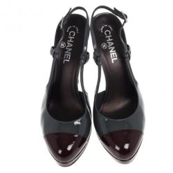 Pre Owned Chanel Two Tone Cap Toe Platform Slingback Sandals Size 40