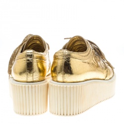 Pre Owned Chanel Metallic Gold Distressed Foil Leather Creepers Platform Sneakers Size 39.5