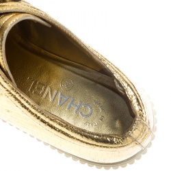 Pre Owned Chanel Metallic Gold Distressed Foil Leather Creepers Platform Sneakers Size 39.5