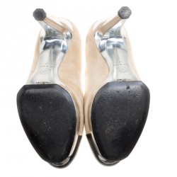 مملوكة مسبقًا Chanel Beige Suede and Black Leather Cap Toe Platform Pumps Size 38