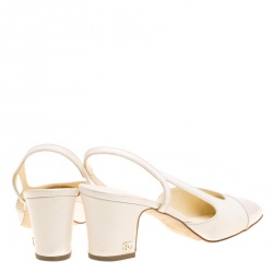 مملوكة مسبقًا Chanel Blush Pink/Off White Leather Block Heel Slingback Sandals Size 36.5