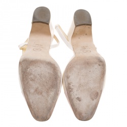 مملوكة مسبقًا Chanel Blush Pink/Off White Leather Block Heel Slingback Sandals Size 36.5