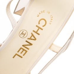 مملوكة مسبقًا Chanel Blush Pink/Off White Leather Block Heel Slingback Sandals Size 36.5