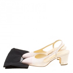مملوكة مسبقًا Chanel Blush Pink/Off White Leather Block Heel Slingback Sandals Size 36.5