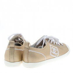 مملوكة مسبقًا Chanel Metallic Gold Canvas Tennis CC Low Top Sneakers Size 36.5