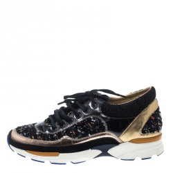 مملوكة مسبقًا Chanel Multicolor Tweed and Metallic Leather Sneakers Size 38