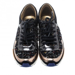 مملوكة مسبقًا Chanel Multicolor Tweed and Metallic Leather Sneakers Size 38