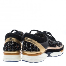 مملوكة مسبقًا Chanel Multicolor Tweed and Metallic Leather Sneakers Size 38