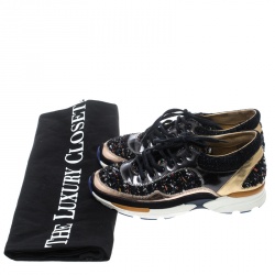 مملوكة مسبقًا Chanel Multicolor Tweed and Metallic Leather Sneakers Size 38