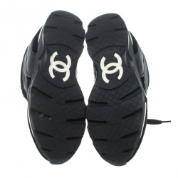 Pre Owned Chanel Black Velvet/Leather and Suede CC Logo Lace Up Sneakers Size 36.5