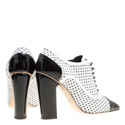Chanel Monochrome Perforated Leather Lace Up Ankle Booties Size 39.5