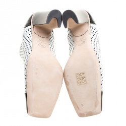 Chanel Monochrome Perforated Leather Lace Up Ankle Booties Size 39.5