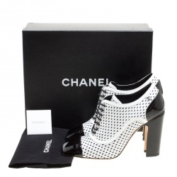 Chanel Monochrome Perforated Leather Lace Up Ankle Booties Size 39.5