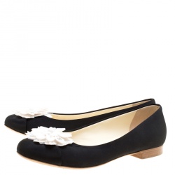 Pre Owned Chanel Black Fabric CC Camellia Embellished Ballet Flats Size 38