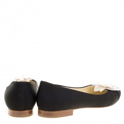 Pre Owned Chanel Black Fabric CC Camellia Embellished Ballet Flats Size 38