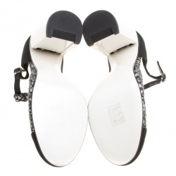 Pre Owned Chanel Black/Monochrome Tweed Fabric Chain T Strap Pumps Size 40