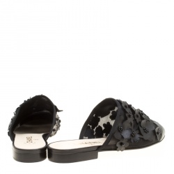 Chanel Black Leather CC Camellia Mules Size 39