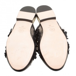 Chanel Black Leather CC Camellia Mules Size 39