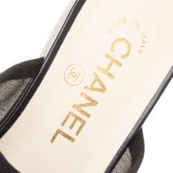 Chanel Black Leather CC Camellia Mules Size 39