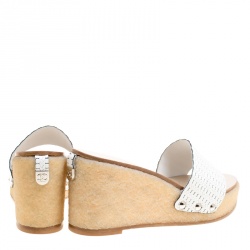 Chanel White Weave Effect Leather Platform Slides Size 39.5