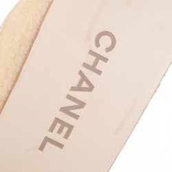 Chanel White Weave Effect Leather Platform Slides Size 39.5