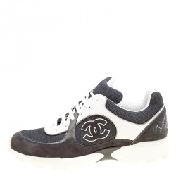 مملوكة مسبقًا حذاء رياضي شانيل CC كانفاس مونوكرومي وسويدي بأربطة مقاس 39