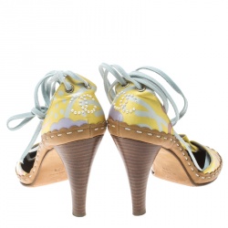Chanel Multicolor Printed Fabric Ankle Wrap Sandals Size 39.5