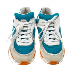 مملوكة مسبقًا Chanel Multicolor Nylon And Leather CC Logo Lace Up Sneakers Size 37.5