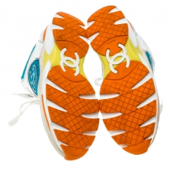 مملوكة مسبقًا Chanel Multicolor Nylon And Leather CC Logo Lace Up Sneakers Size 37.5