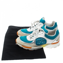 مملوكة مسبقًا Chanel Multicolor Nylon And Leather CC Logo Lace Up Sneakers Size 37.5