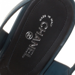 مملوكة مسبقًا Chanel Teal Blue Leather Chain Link Ankle Strap Sandals Size 38