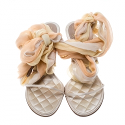 Chanel Multicolor Satin and Silk Crepe Tie Up Sandals Size 37