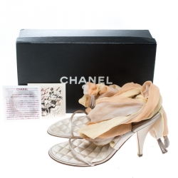 Chanel Multicolor Satin and Silk Crepe Tie Up Sandals Size 37