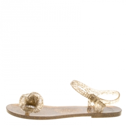 Chanel Beige Jelly Camellia Flower Sandals Size 39