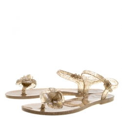 Chanel Beige Jelly Camellia Flower Sandals Size 39