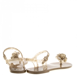 Chanel Beige Jelly Camellia Flower Sandals Size 39