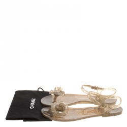 Chanel Beige Jelly Camellia Flower Sandals Size 39