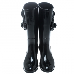 Chanel Black Rubber Camelia Rain Boots Size 35