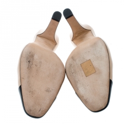 Pre Owned Chanel Beige/Black Leather Cap Toe Mules Size 41.5