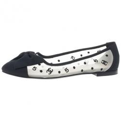 مملوكة مسبقًا Chanel CC Mesh Bow Ballet Flats Size 38.5