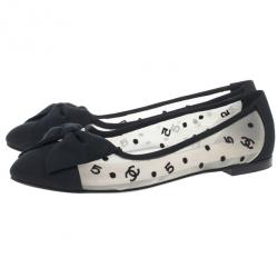 مملوكة مسبقًا Chanel CC Mesh Bow Ballet Flats Size 38.5