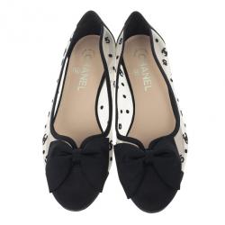 مملوكة مسبقًا Chanel CC Mesh Bow Ballet Flats Size 38.5