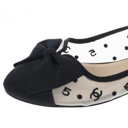 مملوكة مسبقًا Chanel CC Mesh Bow Ballet Flats Size 38.5