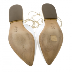 Chanel White Satin Pointed Toe Ankle Wrap Mules Size 39.5